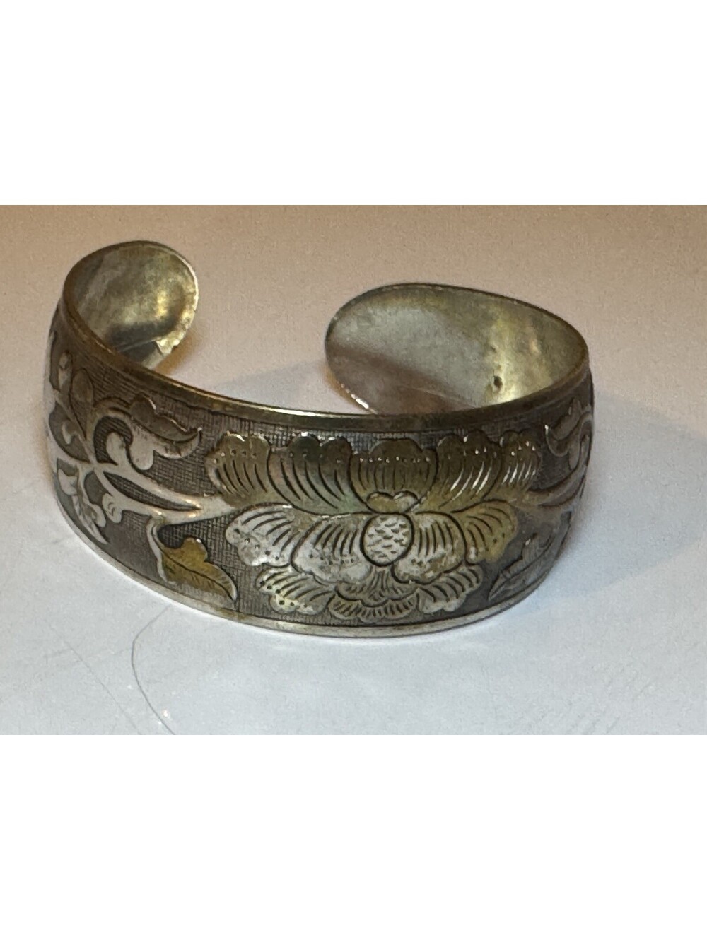 Floral Cuff Bracelet Silver Gold Tone Wide Scroll Vintage Style Open Cuff
